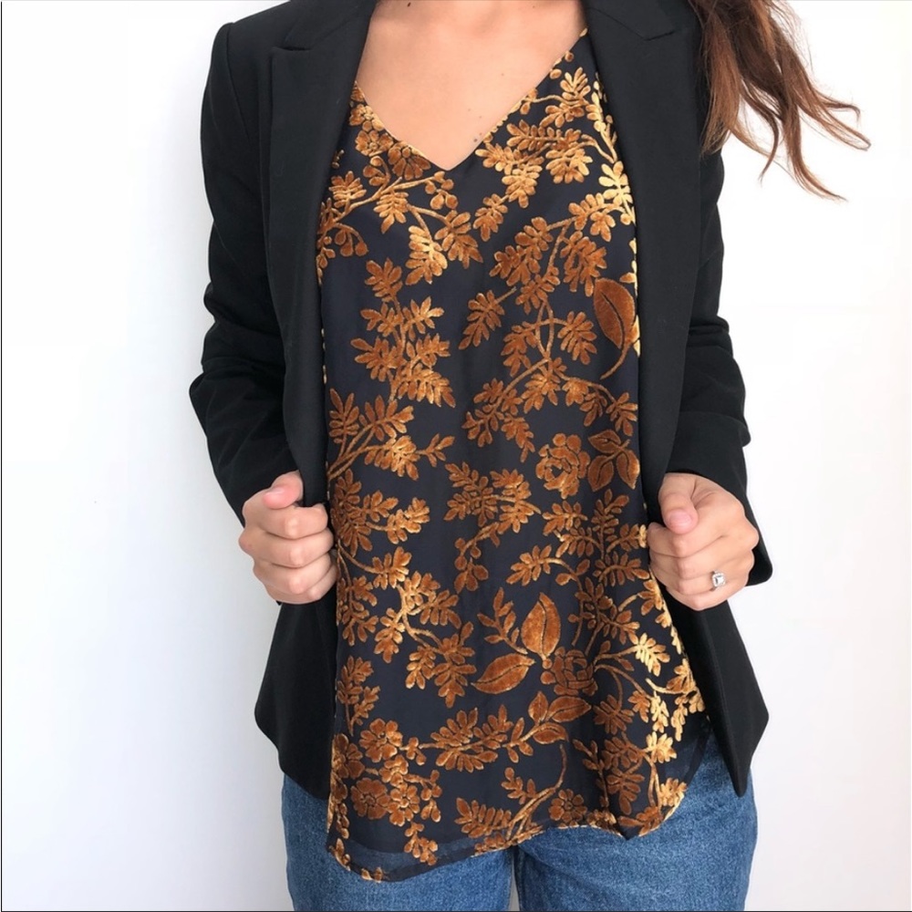 Loft Gold Velvet Floral Tank